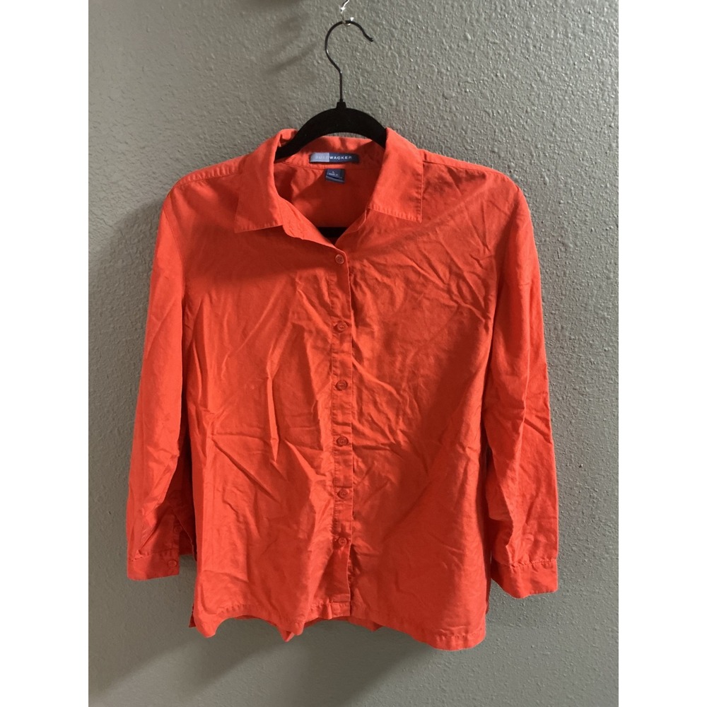 Bushwacker Button Down Shirt Womens Large Orange Excellent Silk Cotton Casual